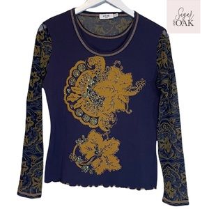 Vintage MOSCHINO Jeans | Women’s Sz. 14 | Beaded Mesh Long Sleeve Shirt